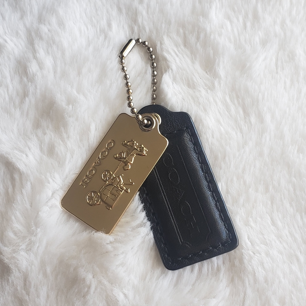 SOLD 2 Coach leather & RARE metal tag charm with ball chain carriage horse logo